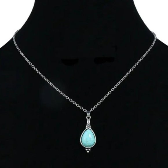 14K White Gold Womens Round Turquoise Pendant Necklace Ladies Silver Jewelry NEW